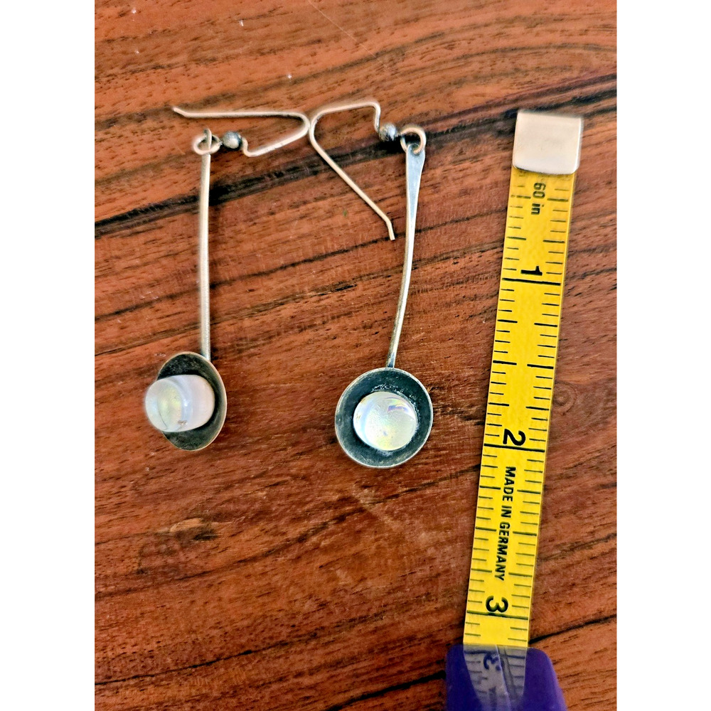 Handmade Sterling Silver Oxidized dichroic glass dangle earrings - Picture 5 of 9